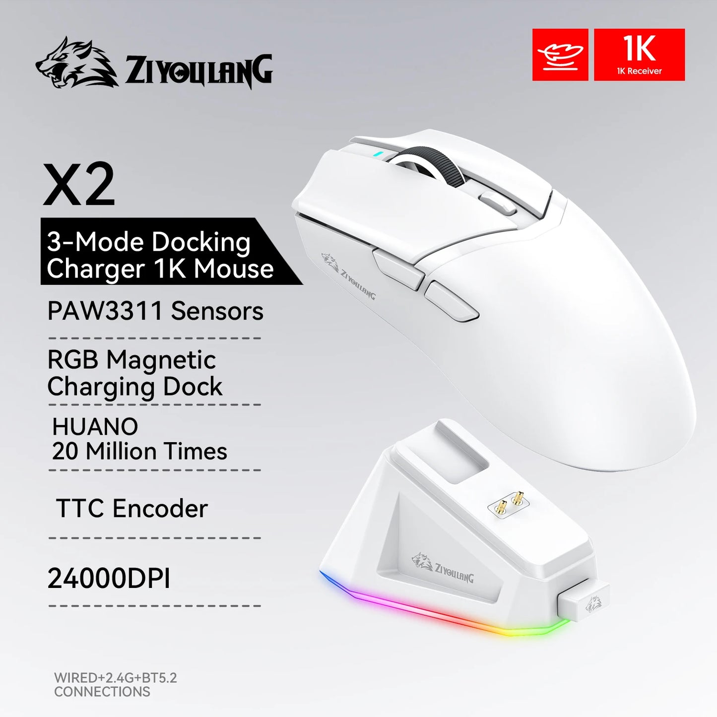 X2 wireless mouse PAW3311 like shark attack x11, Bluetooth/2.4G/wired mouse suitable for mini PC laptops gaming, Macro DPI 24000